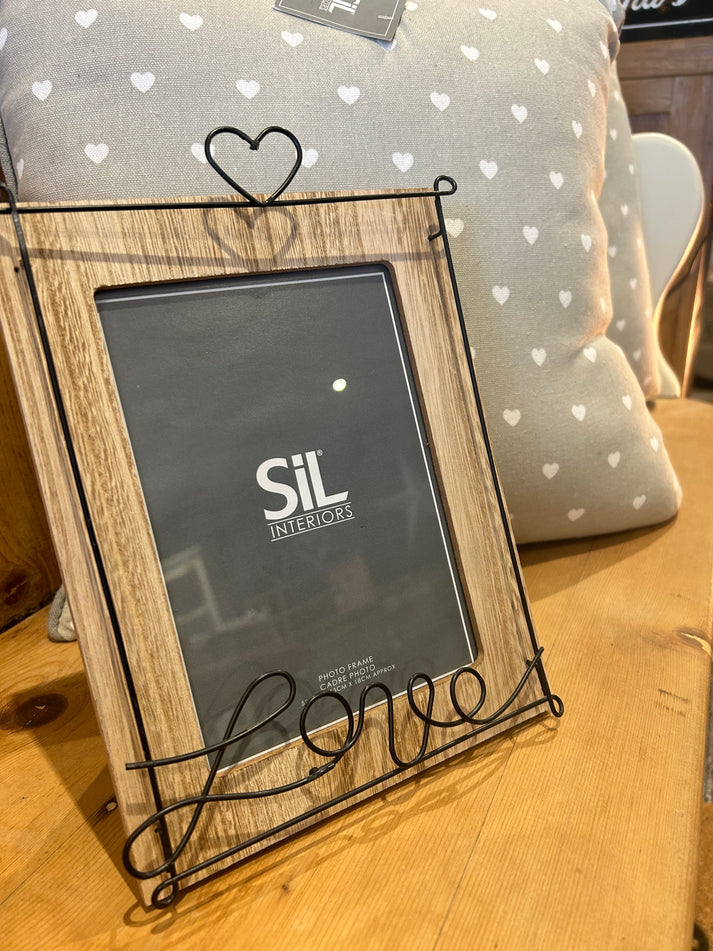 Wooden Photo Frame Love Black Script