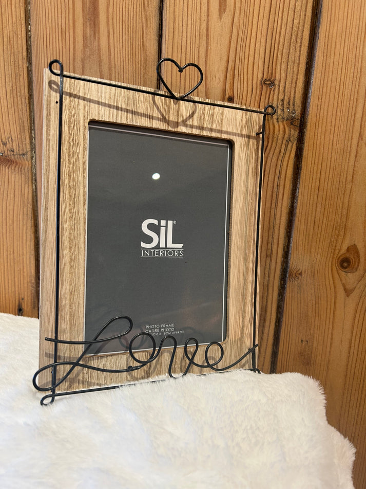 Wooden Photo Frame Love Black Script
