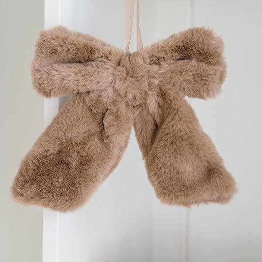 Beige Super Soft Faux Fur Decorative Bow
