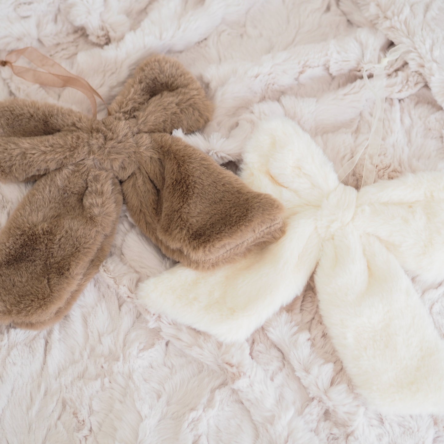 Beige Super Soft Faux Fur Decorative Bow