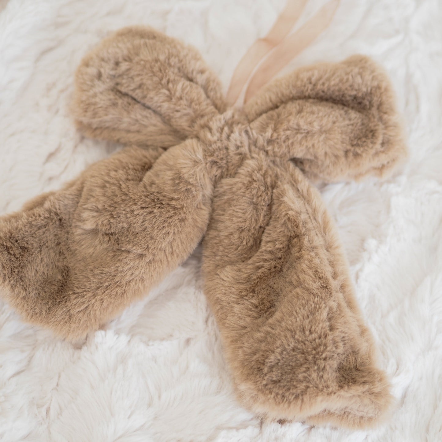 Beige Super Soft Faux Fur Decorative Bow