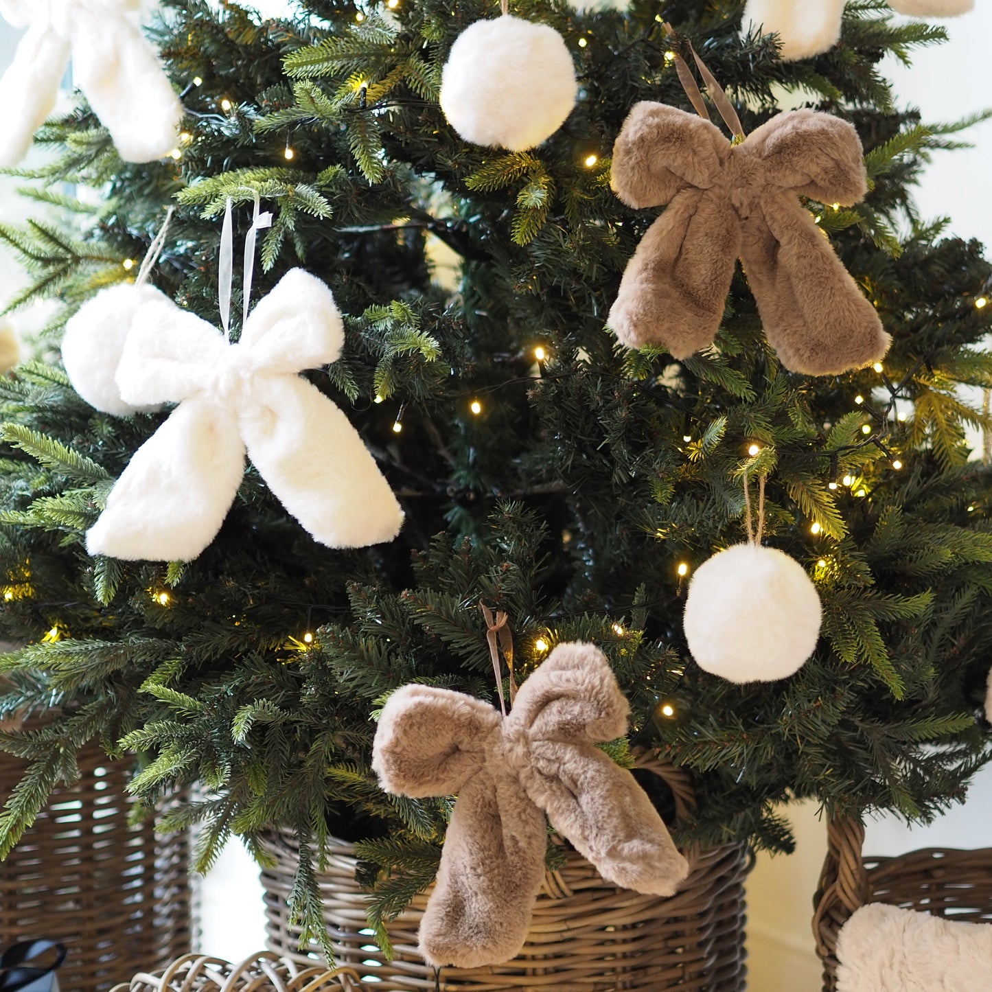 Beige Super Soft Faux Fur Decorative Bow