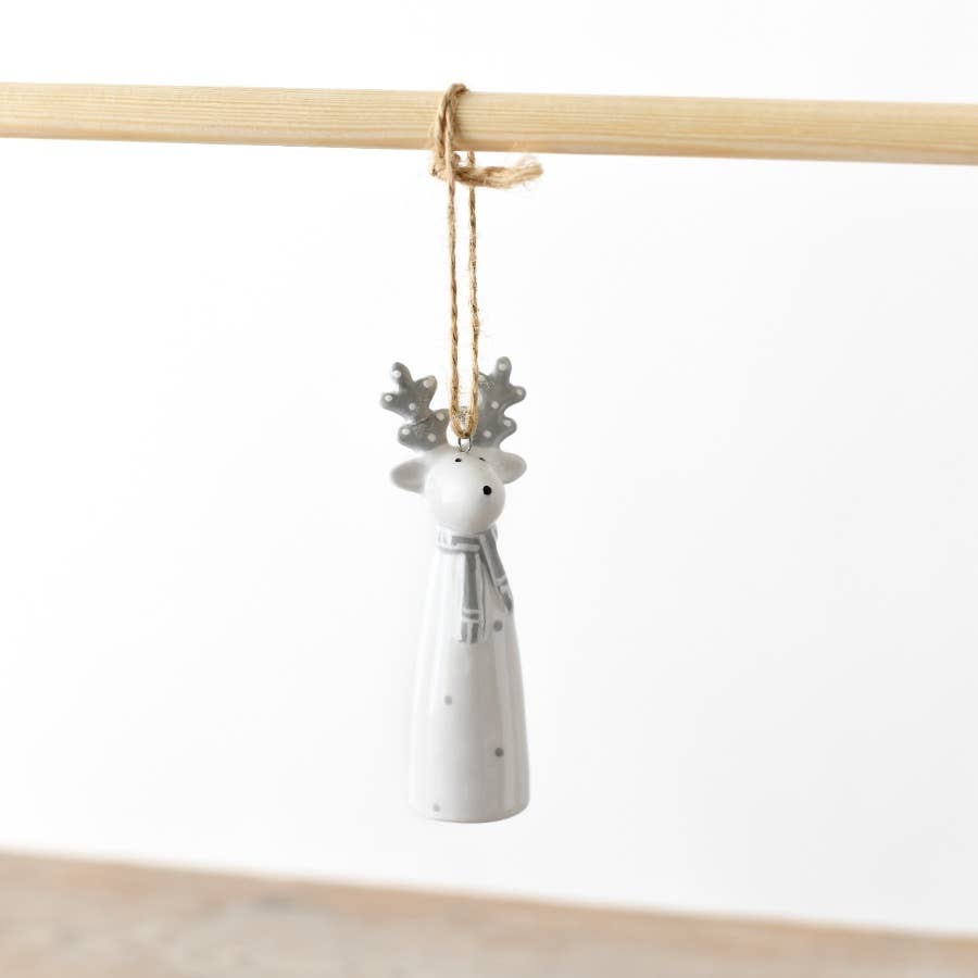 White & Grey Reindeer Hanger, 10.2cm
