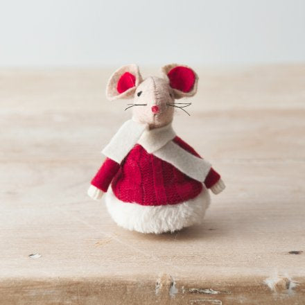 MOUSE DECORATION WITH RED JUMPER, 9CM