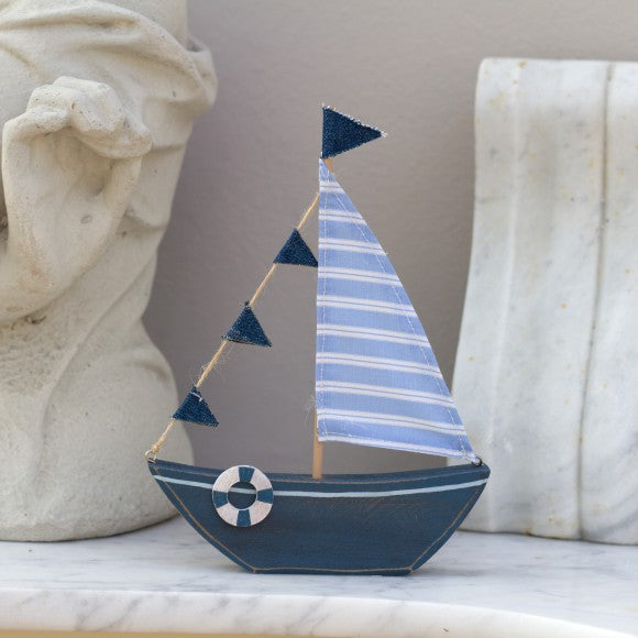 Yacht with Bunting, Blue, 21x15cm