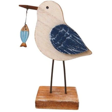 WOODEN SEAGULL HOLDING FISH