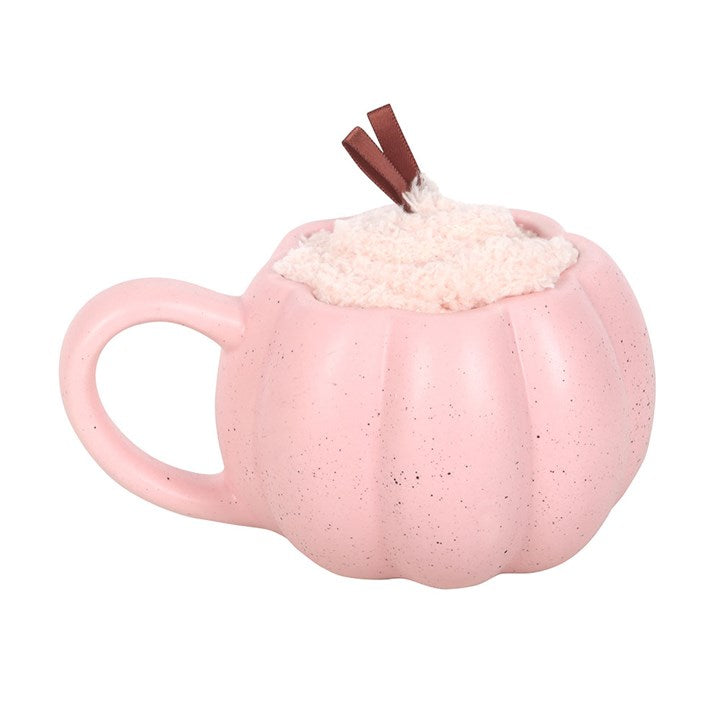 Pink Pumpkin Autumn Mug and Socks Set