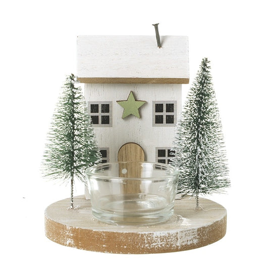 House & Tree Wooden Led T-Light Holder