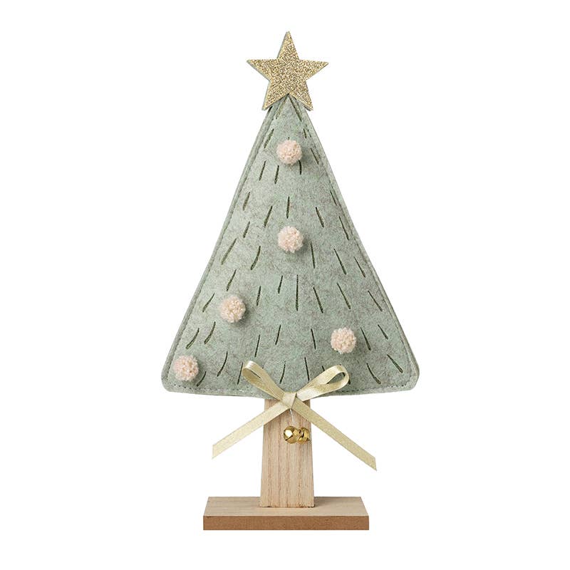 Pale Green Felt Christmas Tree with Gold Star and bells