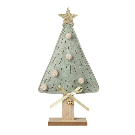 Pale Green Felt Christmas Tree with Gold Star and bells
