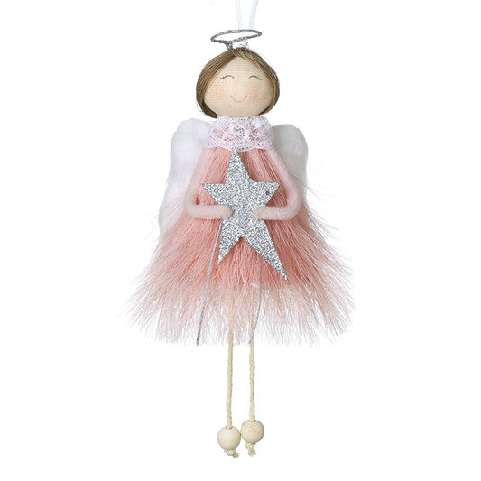 Sitting Angel W/Pink Dress & Silver Star