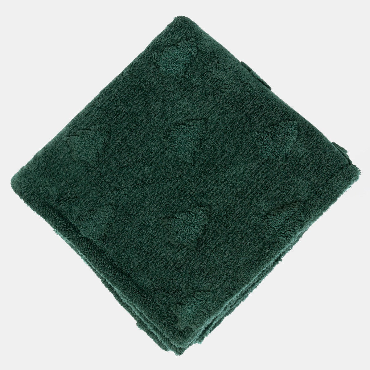 Tufted Winter Tree Teddy Fleece Throw, Green - 130 x 160 cm