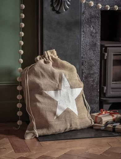 JUTE CHRISTMAS SACK WITH STAR PRINT