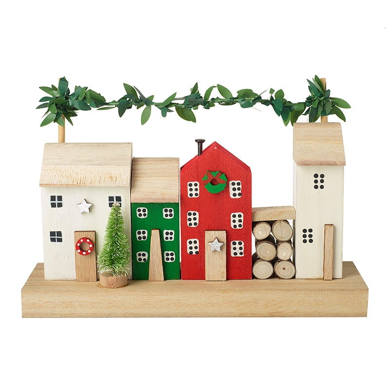 Wooden Houses with Leaf Garland