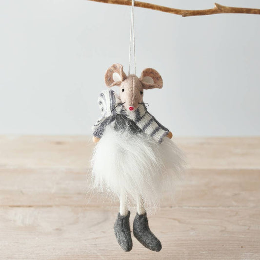 HANGING GREY FABRIC MOUSE IN TUTU