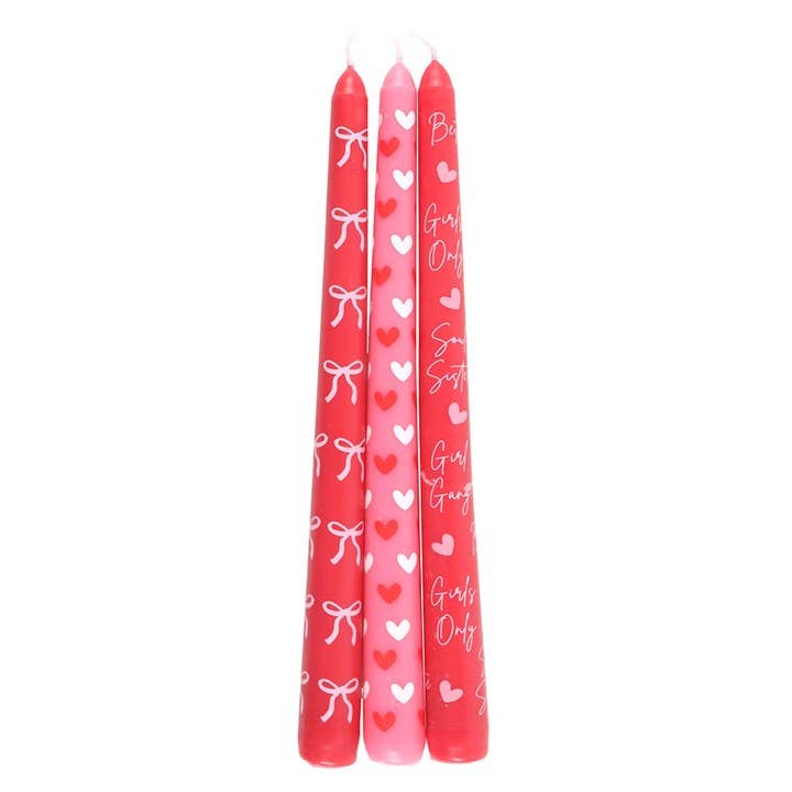 Set of 3 Bow and Love Heart Taper Candles