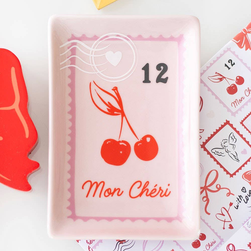 Cherry Postage Stamp Trinket Dish