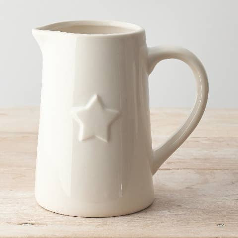 Large Ceramic White Jug with Star, 16cm