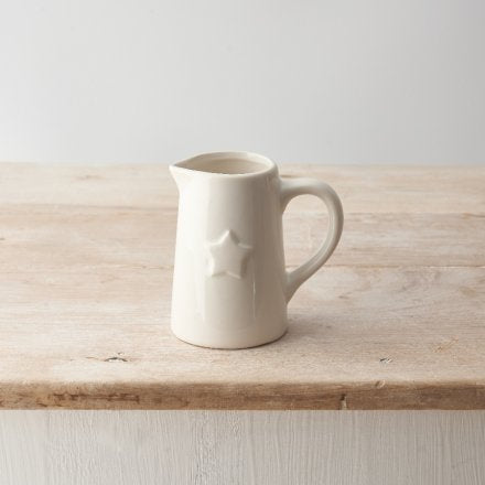 MEDIUM CERAMIC WHITE JUG WITH STAR, 12CM