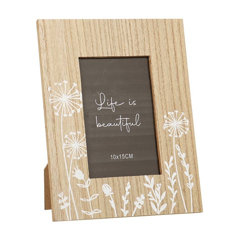 Wooden Photo Frame with White Flowers