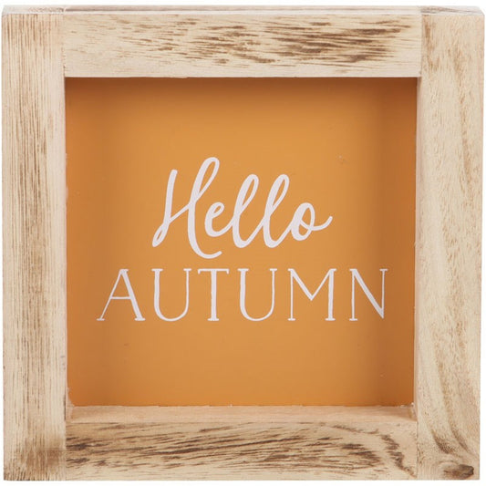 Hello Autumn Square Wooden Frame Sign - Orange