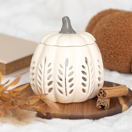 Cream Leaf Cut out Pumpkin Wax Burner