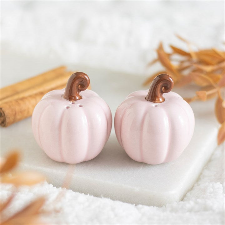PINK CURLY PUMPKIN SALT AND PEPPER SHAKERS