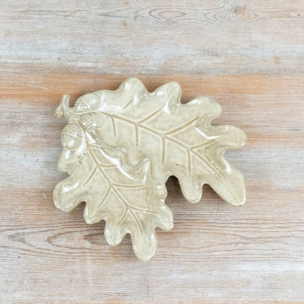 CREAM OAK LEAF DISH, 23CM